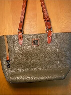 Dooney & Bourke Olive Pebble Leather Tote with Tan Handles